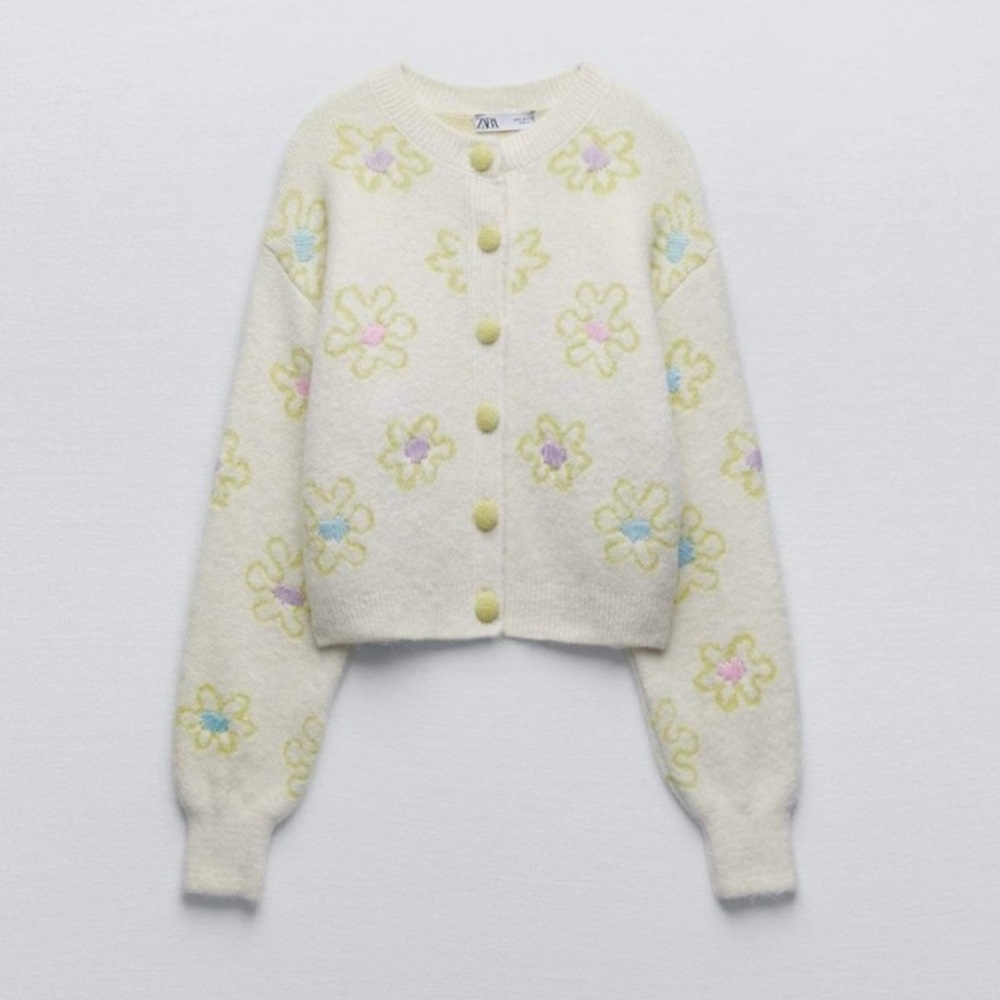Zara Colorful Floral Embroidered Cardigan